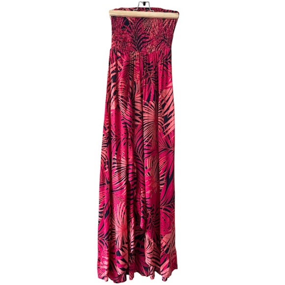 Monsoon Beach Tropical Print Shirred Bandeau Floaty Dress Front Slit Size Small - Picture 9 of 17